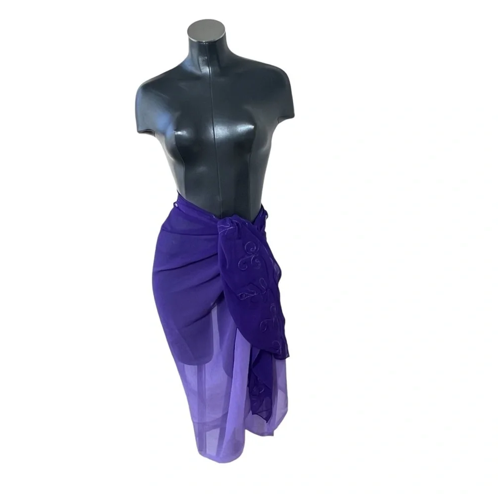 LADY JULIET Purple Lavender Sheer Sarong Cover-up Wrap Shawl & Travel Bag Sz OS